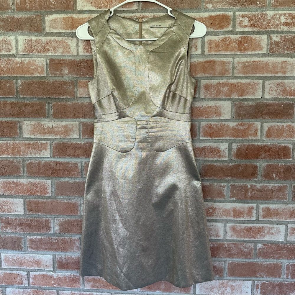 Karen Millen Metallic Champagne Gold Cocktail Dress Women’s 4 Fit Flare